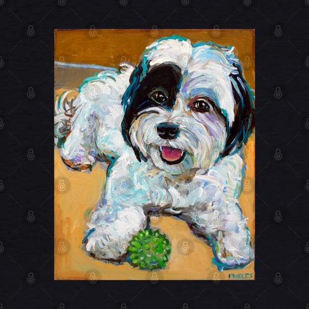 Colorful Shih Tzu With Toy by Robert Phelps by RobertPhelpsArt